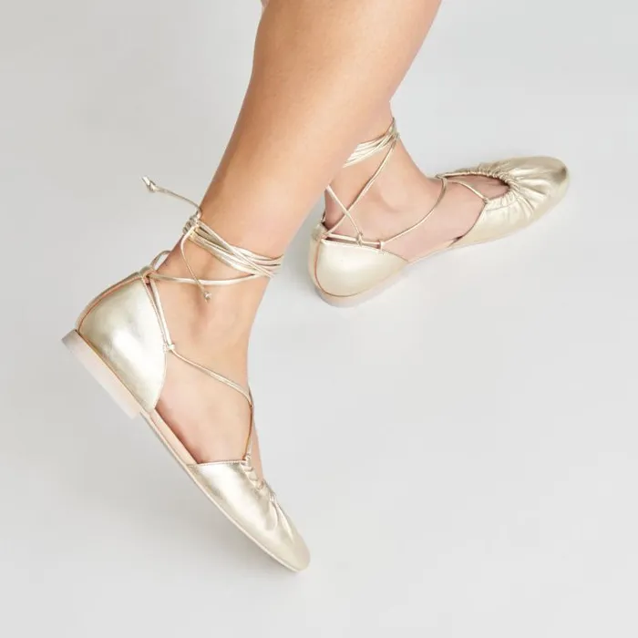 Dolce Vita Cancun Ballet Flats Light Gold Metallic Leather Women Flats and Loafers