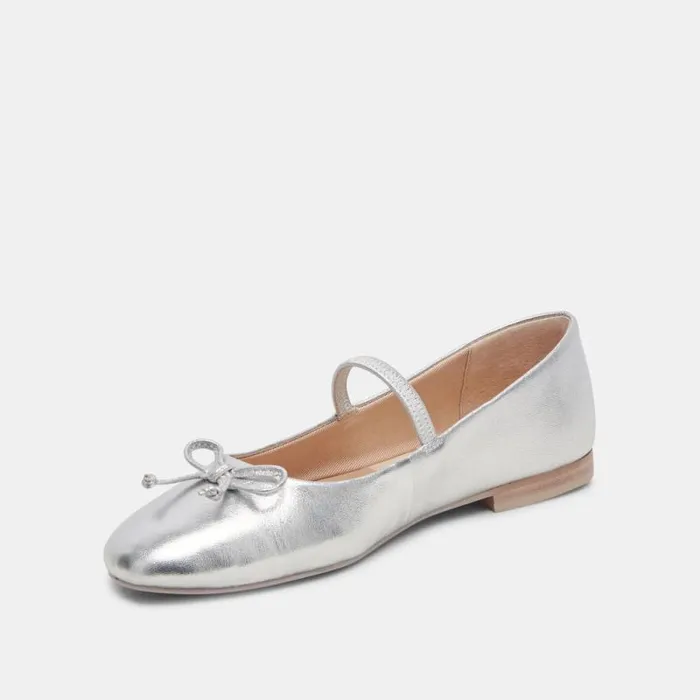 Dolce Vita Carin Ballet Flats Silver Metallic Leather Women Flats and Loafers
