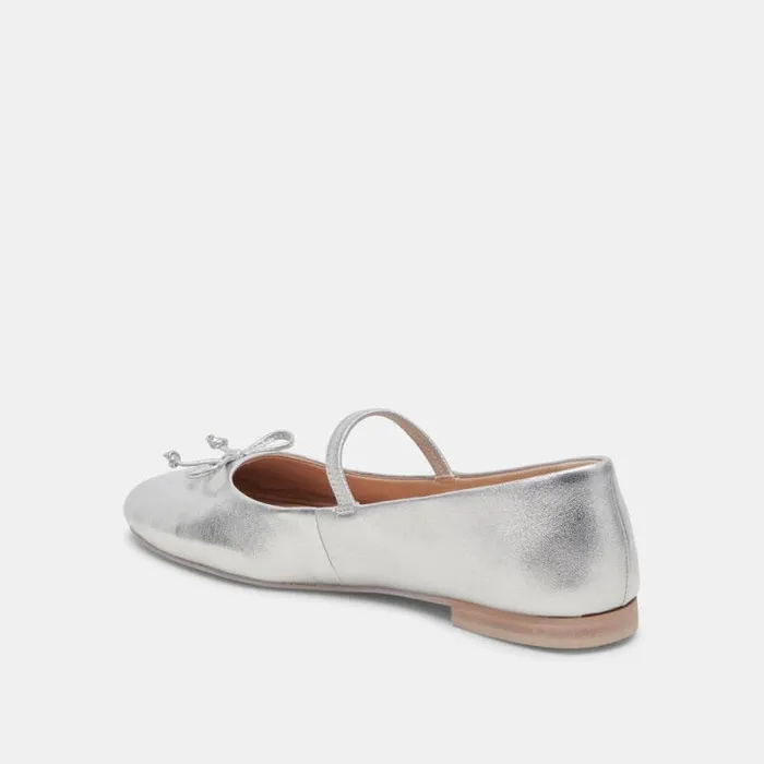 Dolce Vita Carin Ballet Flats Silver Metallic Leather Women Flats and Loafers