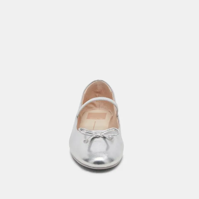 Dolce Vita Carin Ballet Flats Silver Metallic Leather Women Flats and Loafers