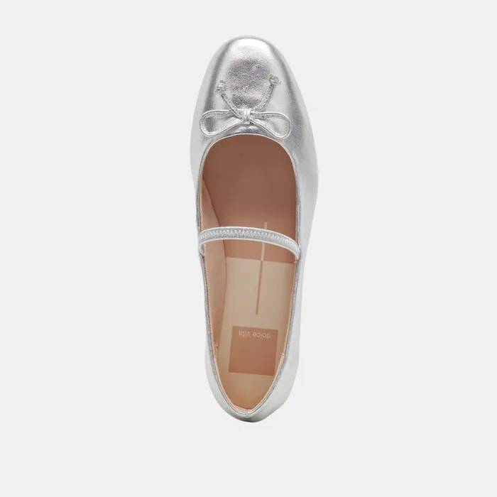 Dolce Vita Carin Ballet Flats Silver Metallic Leather Women Flats and Loafers