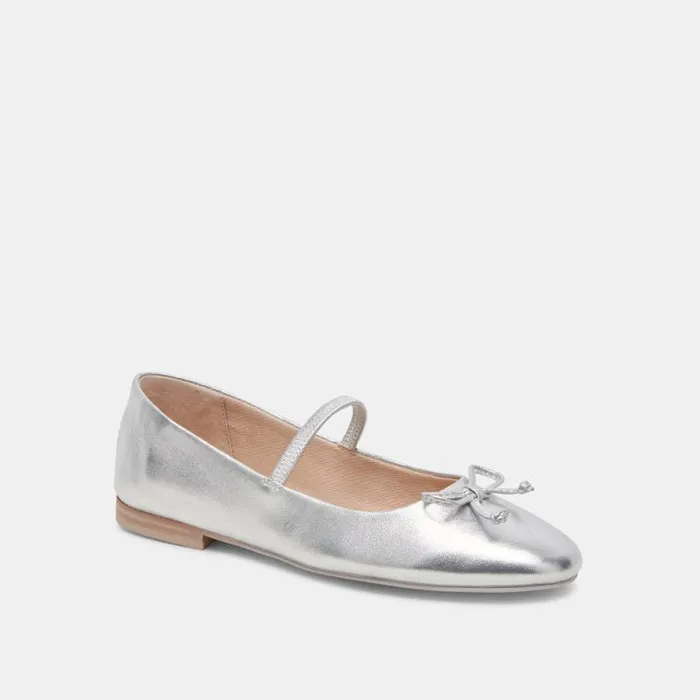 Dolce Vita Carin Ballet Flats Silver Metallic Leather Women Flats and Loafers