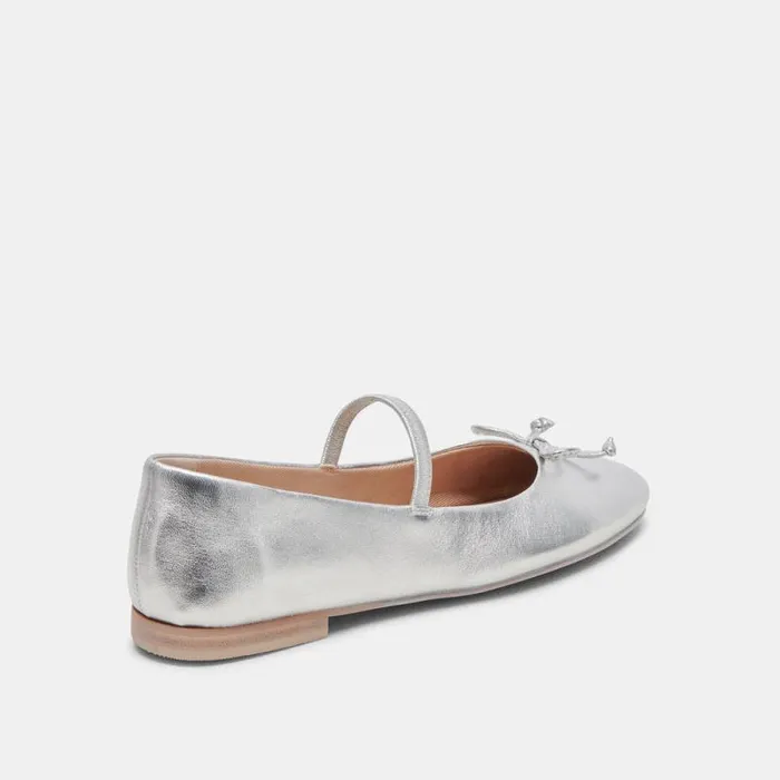 Dolce Vita Carin Ballet Flats Silver Metallic Leather Women Flats and Loafers