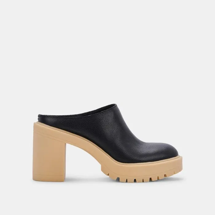 Dolce Vita Carry Heels Black Leather Women Mules and Clogs