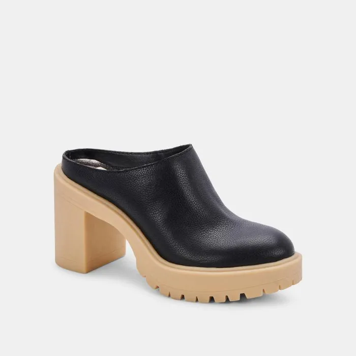 Dolce Vita Carry Heels Black Leather Women Mules and Clogs