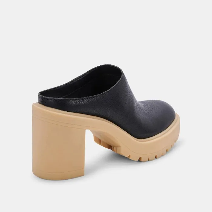 Dolce Vita Carry Heels Black Leather Women Mules and Clogs