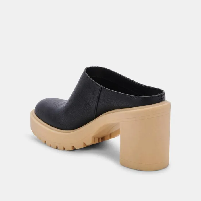 Dolce Vita Carry Heels Black Leather Women Mules and Clogs