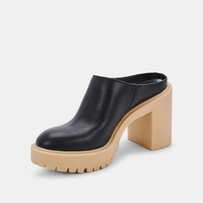 Dolce Vita Carry Heels Black Leather Women Mules and Clogs