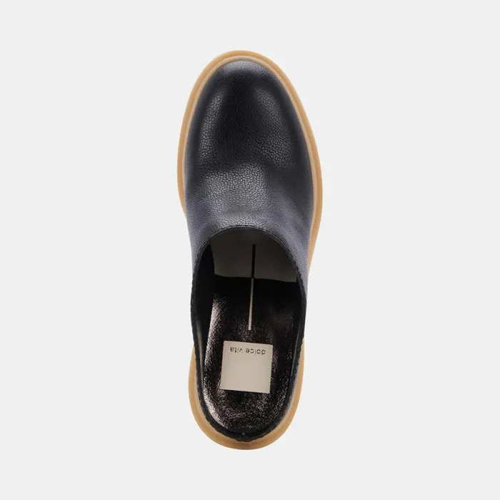 Dolce Vita Carry Heels Black Leather Women Mules and Clogs
