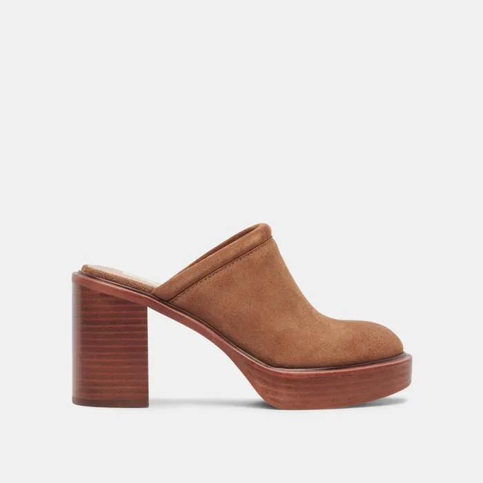 Dolce Vita Castel Heels Chestnut Suede Women Mules and Clogs