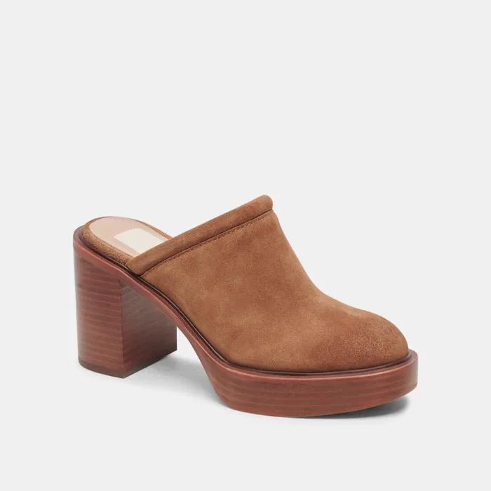 Dolce Vita Castel Heels Chestnut Suede Women Mules and Clogs
