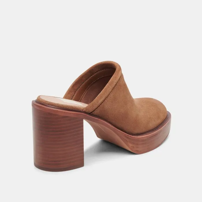 Dolce Vita Castel Heels Chestnut Suede Women Mules and Clogs