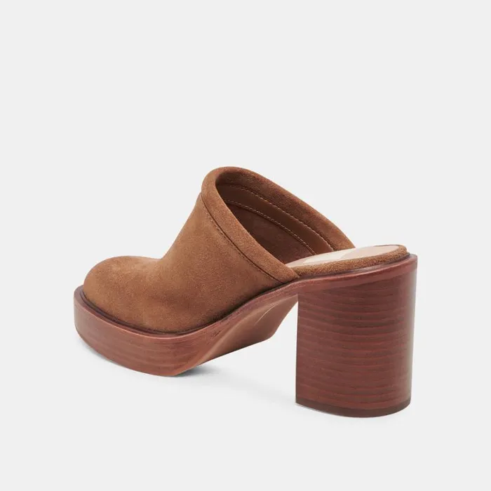 Dolce Vita Castel Heels Chestnut Suede Women Mules and Clogs
