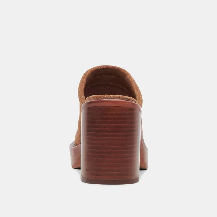 Dolce Vita Castel Heels Chestnut Suede Women Mules and Clogs