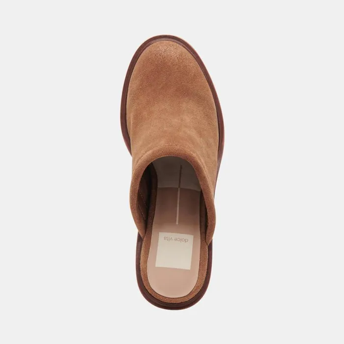 Dolce Vita Castel Heels Chestnut Suede Women Mules and Clogs