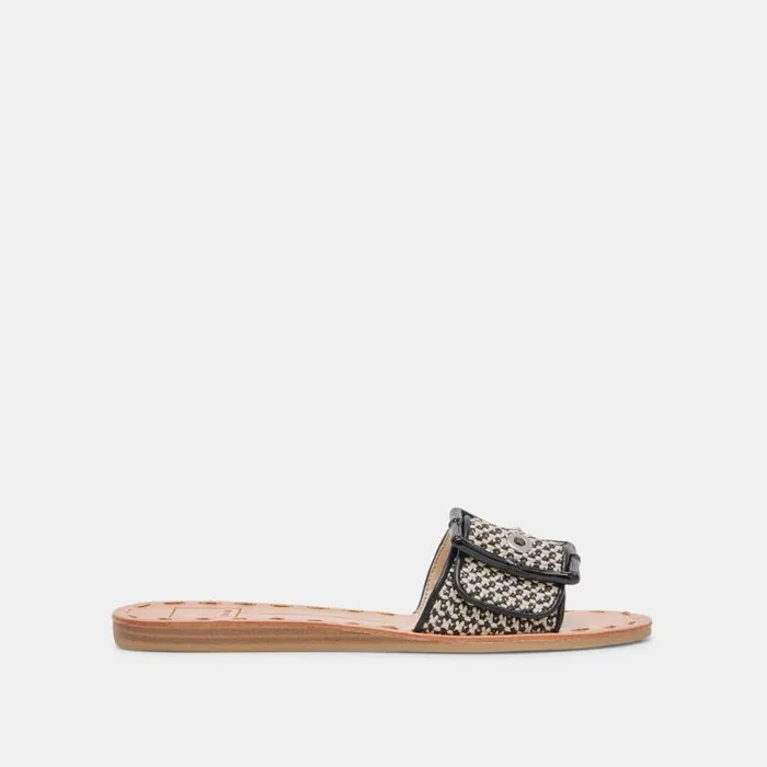 Dolce Vita Dasa Wide Sandals Black Natural Raffia Women Sandals