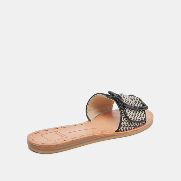 Dolce Vita Dasa Wide Sandals Black Natural Raffia Women Sandals