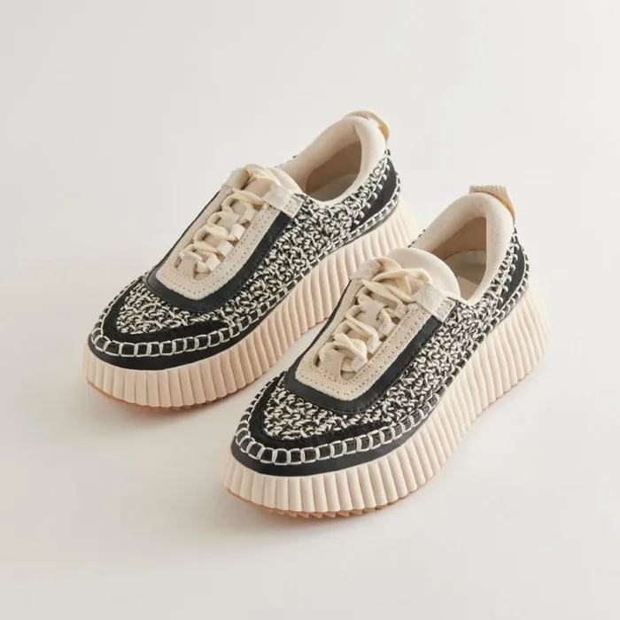 Dolce Vita Dolen Sneakers White Black Woven Women Sneakers