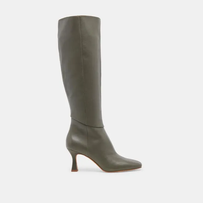 Dolce Vita Gyra Wide Calf Boots Dark Olive Leather Women Boots and Booties