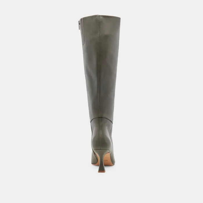 Dolce Vita Gyra Wide Calf Boots Dark Olive Leather Women Boots and Booties