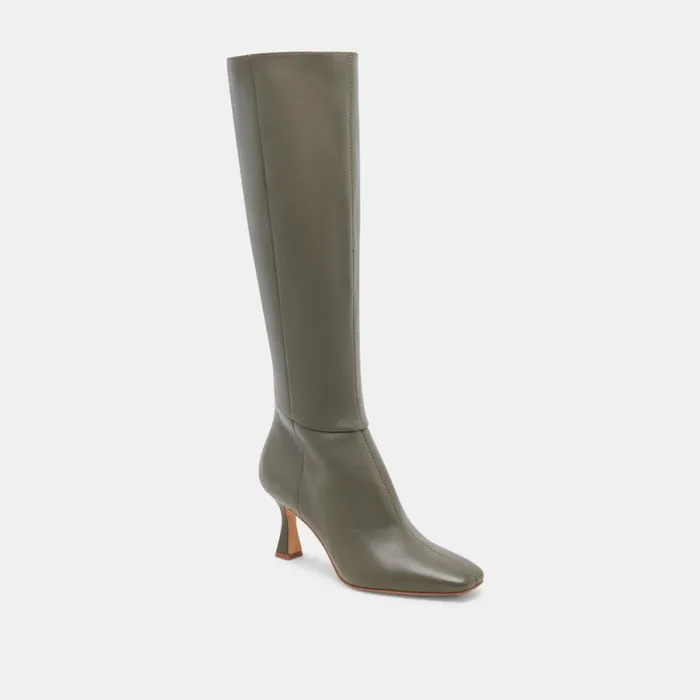 Dolce Vita Gyra Wide Calf Boots Dark Olive Leather Women Boots and Booties