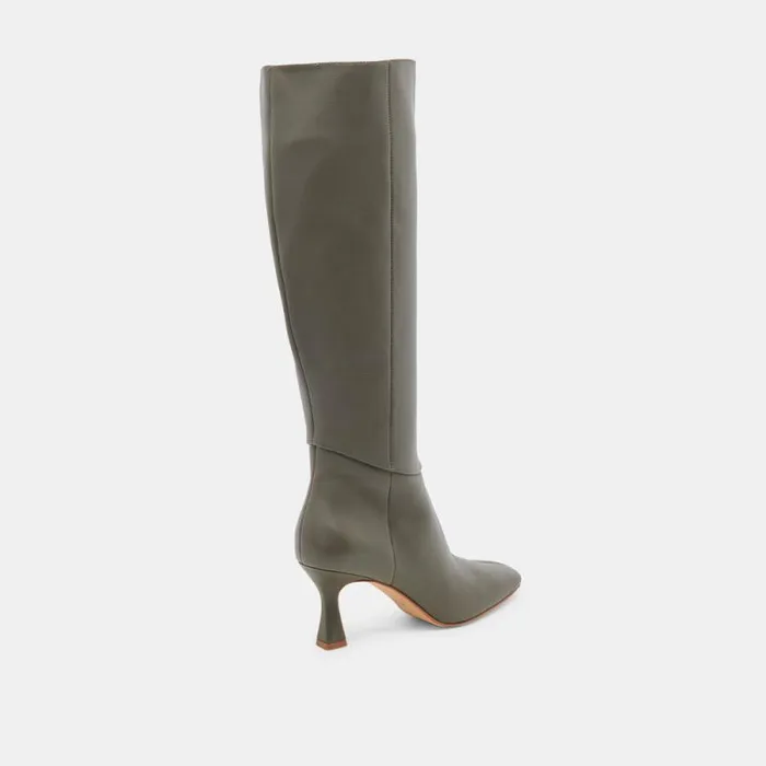 Dolce Vita Gyra Wide Calf Boots Dark Olive Leather Women Boots and Booties