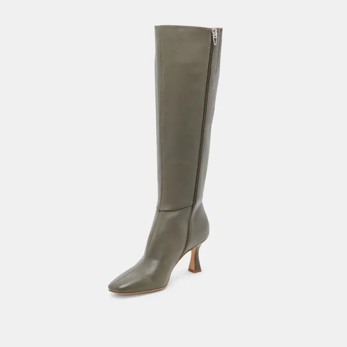 Dolce Vita Gyra Wide Calf Boots Dark Olive Leather Women Boots and Booties