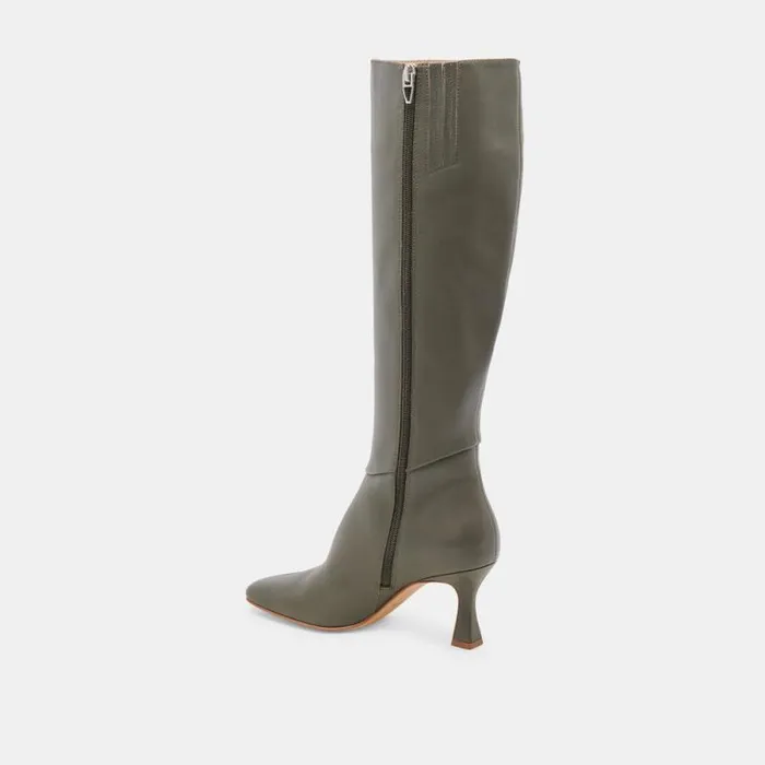 Dolce Vita Gyra Wide Calf Boots Dark Olive Leather Women Boots and Booties