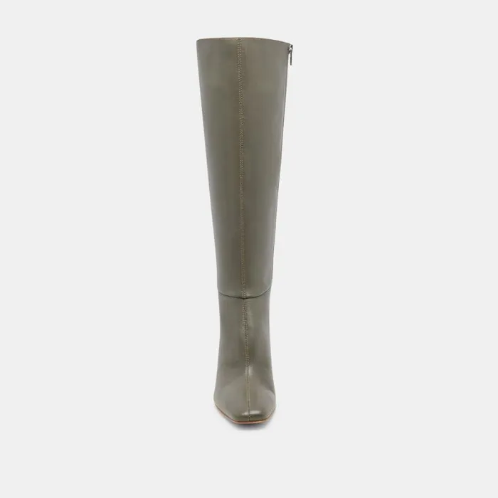 Dolce Vita Gyra Wide Calf Boots Dark Olive Leather Women Boots and Booties