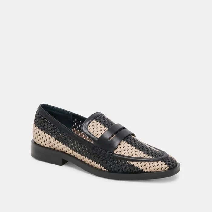 Dolce Vita Halley Flats Black Multi Raffia Women Flats and Loafers