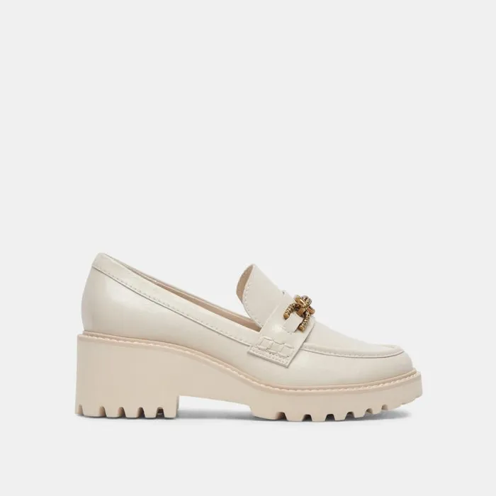 Dolce Vita Harlen Loafers Ivory Crinkle Patent Women Wedges
