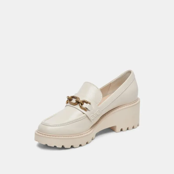 Dolce Vita Harlen Loafers Ivory Crinkle Patent Women Wedges