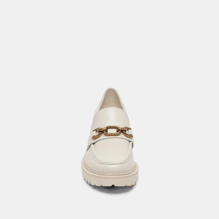 Dolce Vita Harlen Loafers Ivory Crinkle Patent Women Wedges