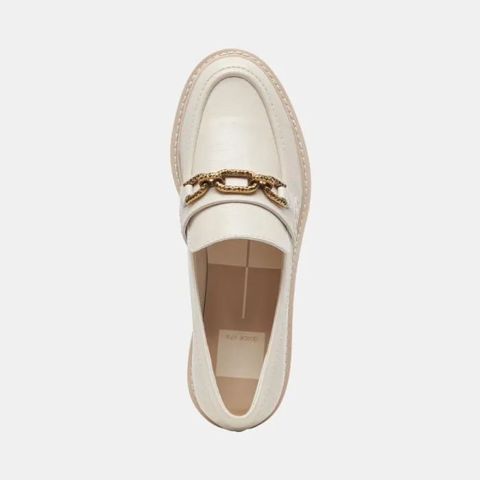 Dolce Vita Harlen Loafers Ivory Crinkle Patent Women Wedges