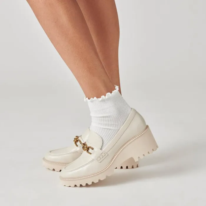 Dolce Vita Harlen Loafers Ivory Crinkle Patent Women Wedges