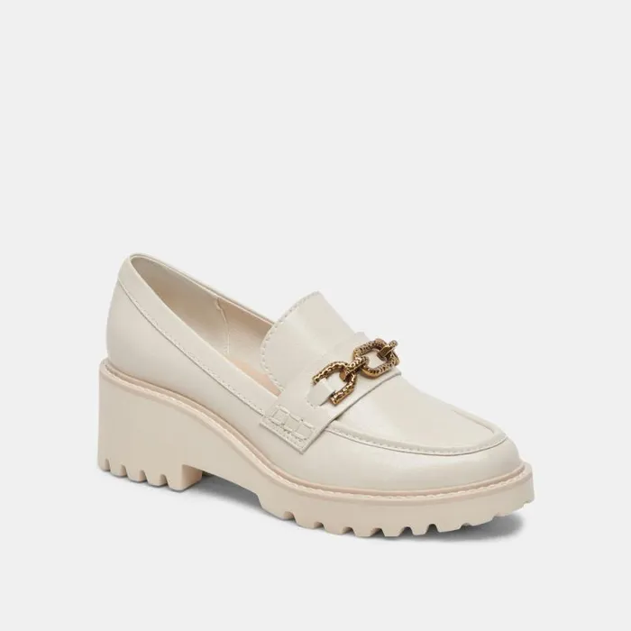 Dolce Vita Harlen Loafers Ivory Crinkle Patent Women Wedges