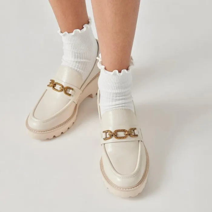 Dolce Vita Harlen Loafers Ivory Crinkle Patent Women Wedges