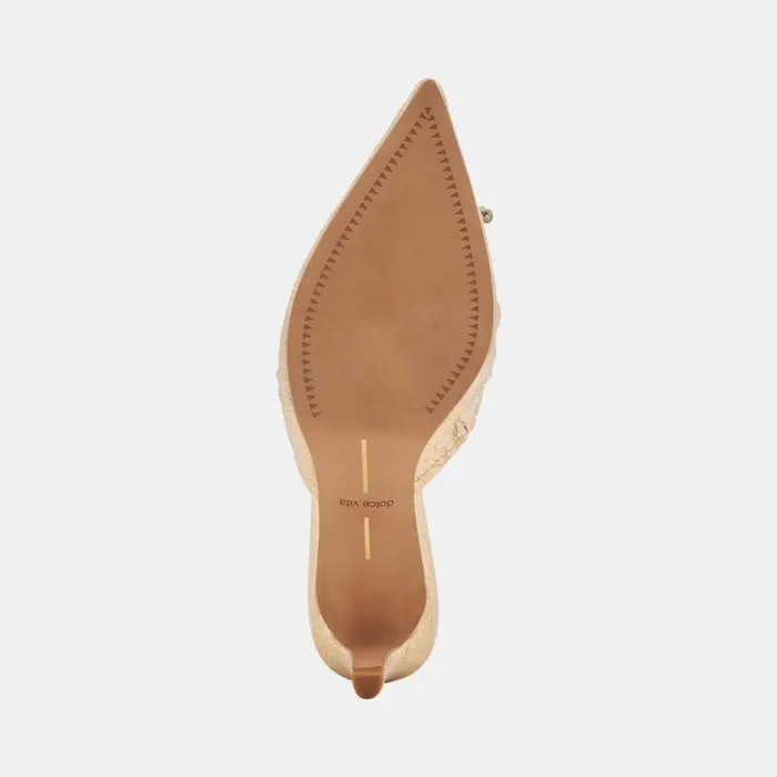 Dolce Vita Kairi Mid Heels Gold Distressed Leather Women Mules and Clogs