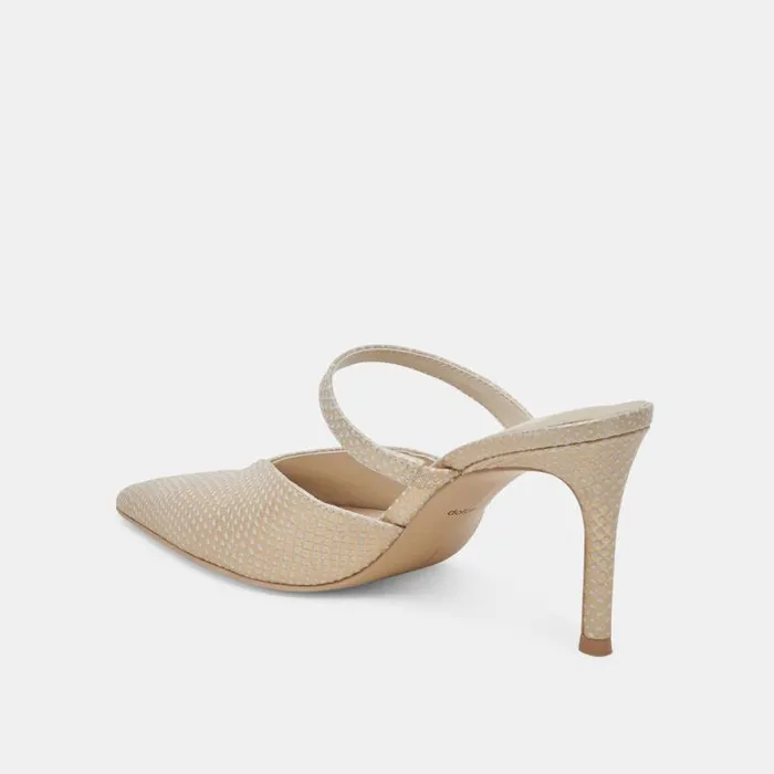 Dolce Vita Kanika Heels Champagne Embossed Leather Women Mules and Clogs