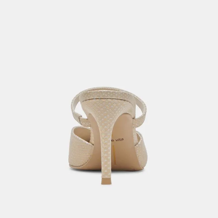 Dolce Vita Kanika Heels Champagne Embossed Leather Women Mules and Clogs