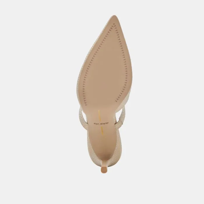 Dolce Vita Kanika Heels Champagne Embossed Leather Women Mules and Clogs