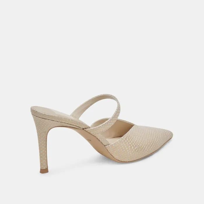Dolce Vita Kanika Heels Champagne Embossed Leather Women Mules and Clogs