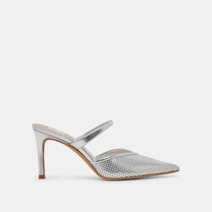 Dolce Vita Kanika Mesh Heels Silver Metallic Mesh Women Heels