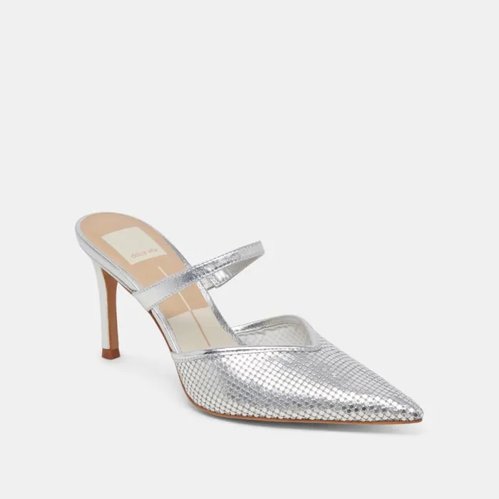 Dolce Vita Kanika Mesh Heels Silver Metallic Mesh Women Heels