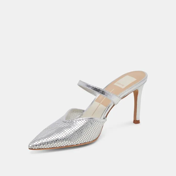 Dolce Vita Kanika Mesh Heels Silver Metallic Mesh Women Heels