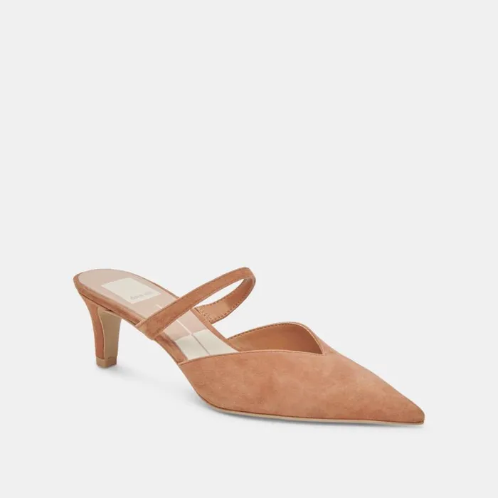 Dolce Vita Kanika Mid Heels Brown Suede Women Mules and Clogs