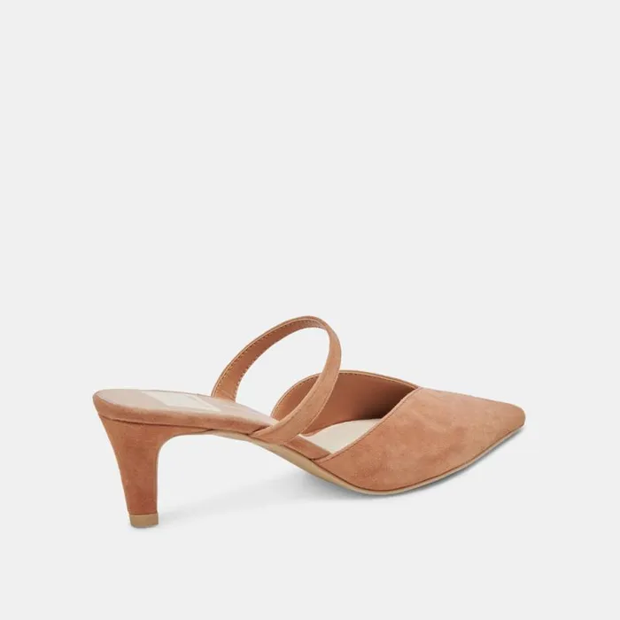 Dolce Vita Kanika Mid Heels Brown Suede Women Mules and Clogs