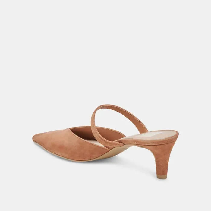 Dolce Vita Kanika Mid Heels Brown Suede Women Mules and Clogs