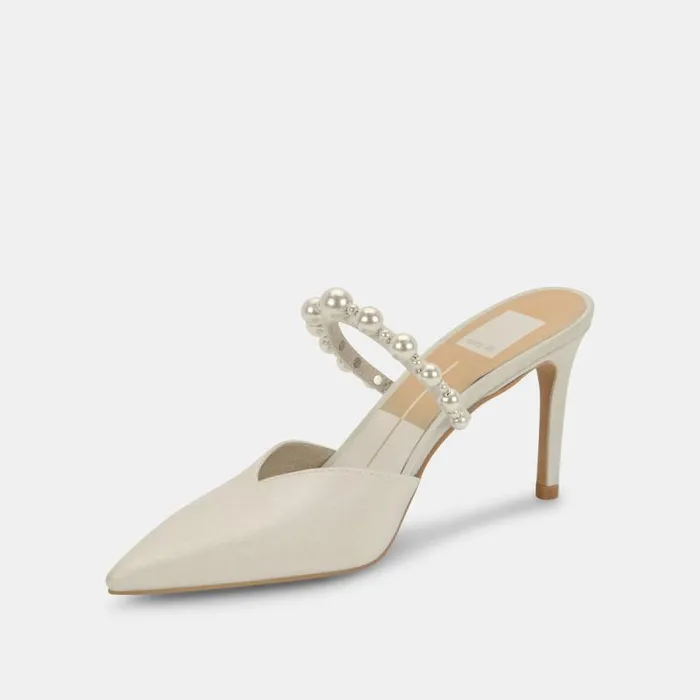 Dolce Vita Kanika Pearl Heels Vanilla Silk Women Mules and Clogs