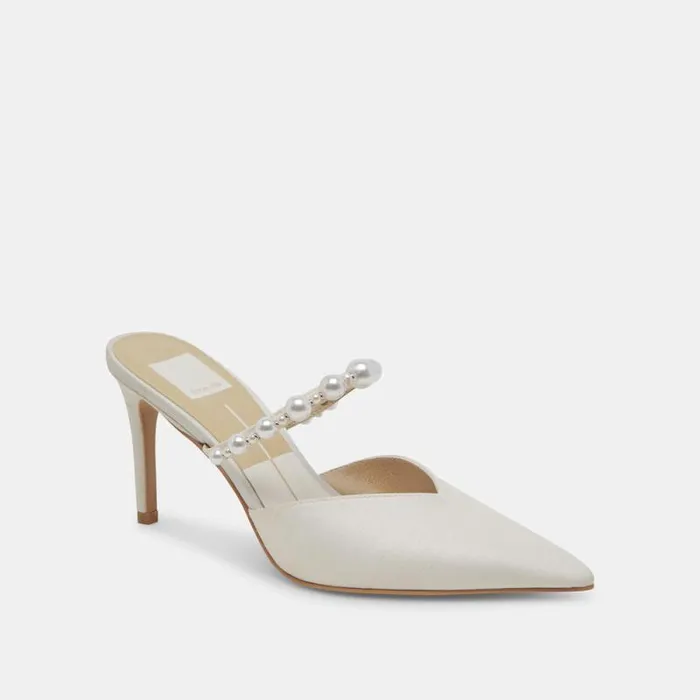 Dolce Vita Kanika Pearl Heels Vanilla Silk Women Mules and Clogs
